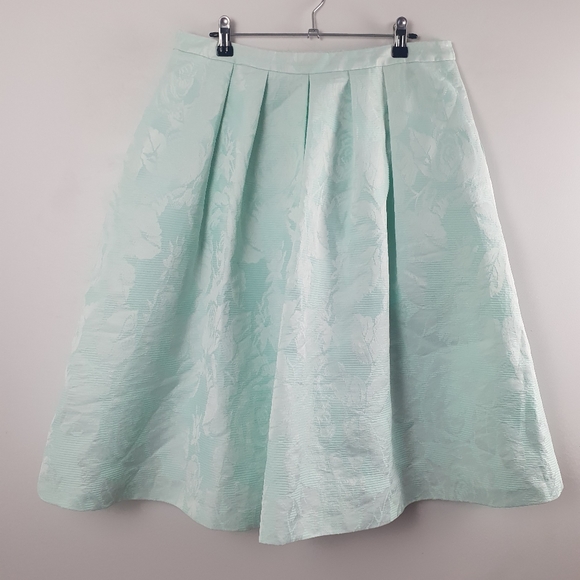 Forever New Size 14 Light Pastel Green Floral Embroidered A-line Pleated Skirt - Picture 3 of 13